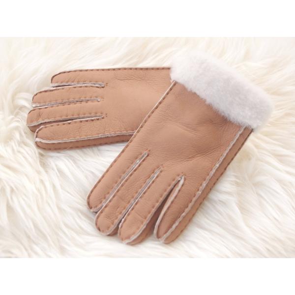 新作新色　ハンドメイドムートン手袋 内側ホワイト起毛 本革レディースムートングローブ