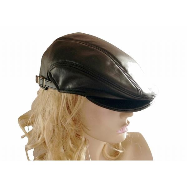 本革シープレザー エレガントな風合いブラック 男女兼用　本革ハンチング