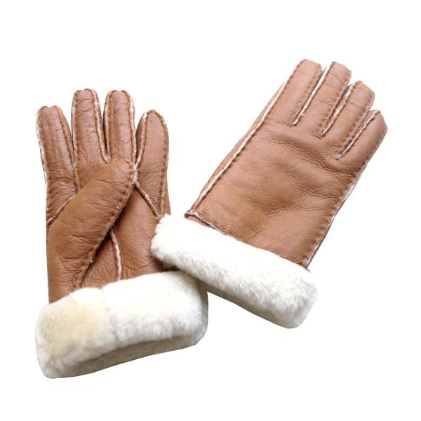至福の付け心地！　厳選本革ムートン 暖かさ抜群　レディース本革ムートングローブ　キャメル