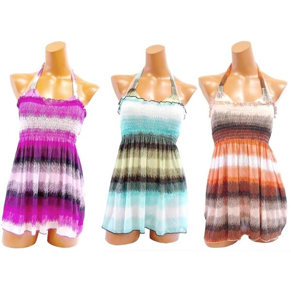 レディース水着　モザイクボーダー柄　スカート使いもできるワンピ付き　ビキニ3点セット　3カラー