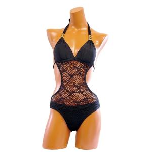セクシーなビキニ風メッシュ　モノキニ　レディース　水着 　ブラック　