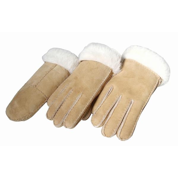 新作　ハンドメイド　ホワイト内起毛　メンズ&amp;レディース本革ムートン手袋　薄キャメル