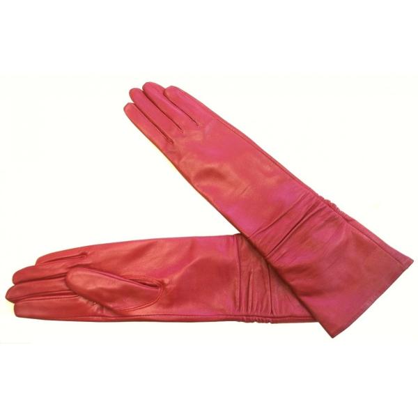 新品 本革ラムレザー　ギャザー入　本革レディースロンググローブ　レッド