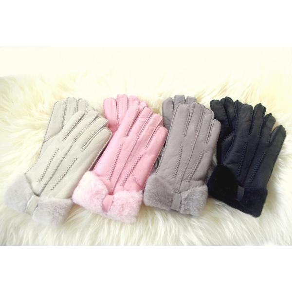 新作　ムートン手袋ハンドメイド リボンデザイン　 本革レディースムートングローブ 4カラー