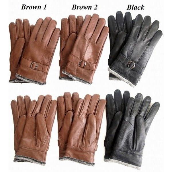 高級素材DeerLeather本革 暖かくしっかりした質感 ベルト付　内起毛本革メンズグローブ　3パ...