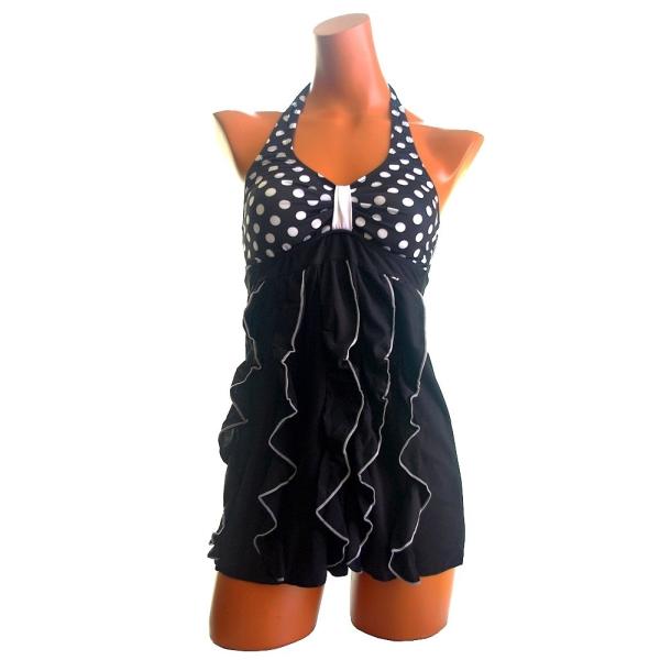 レディース水着　ドット柄フリルがキュート　セットアップ水着　ブラック