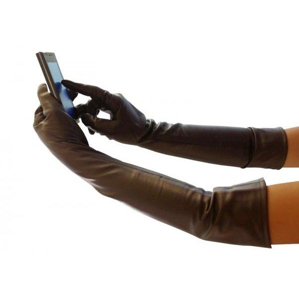 スマートフォン 全指対応！本革ラムレザーロング50cm！液晶タッチ本革ロングレディース手袋2カラー　...