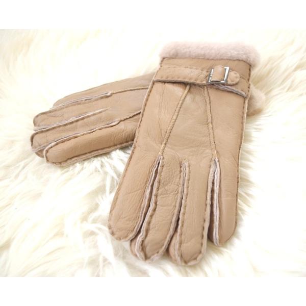 新作新色　ムートン手袋ハンドメイド 　暖かさ抜群ベルト付　 本革レディースムートングローブ