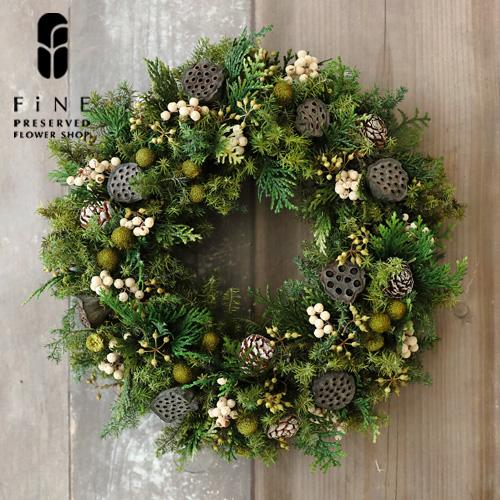 ハスとムイリーコーンのリース プリザーブドフラワー クリスマス リース 壁 飾り 玄関 開店祝い 開...