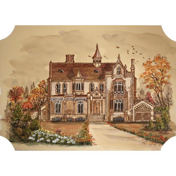 シルクスクリーンを図案として使用した　トールペイント白木素材セット　cwk-1420　秋の洋館　白木...