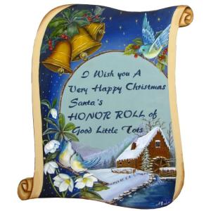 トールペイント　ご自分で描く　図案付白木素材　cwk-189　巻紙のクリスマスプレート