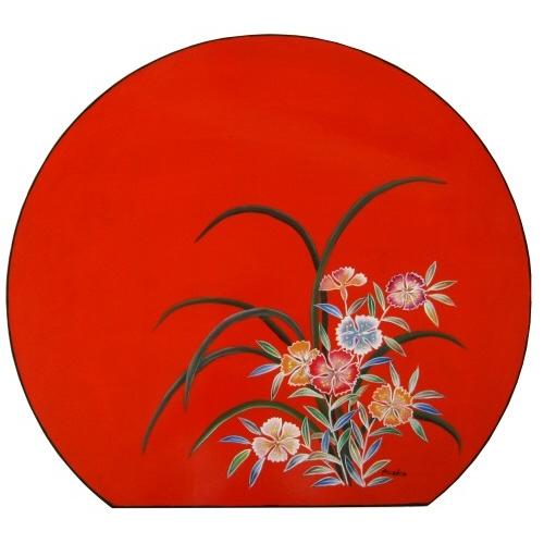 ご自分で描く図案付トールペイント白木素材セット　cwk-201　なでしこを描いた満月型ランチョンマッ...