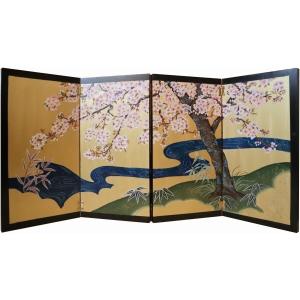 トールペイントご自分で描く図案付白木素材キット 無垢材 4曲屏風（小