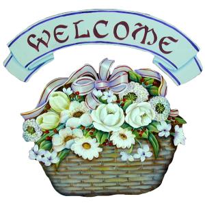 トールペイント　ご自分で描く　図案付白木素材　mh-490　ホワイトフラワーのウェルカム