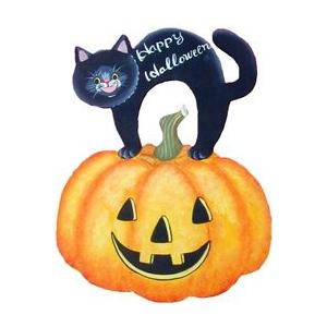 トールペイント　ご自分で描く　図案付白木素材　 mh-502　ネコとカボチャ