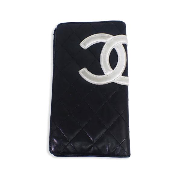 【中古】CHANEL/シャネル カンボンライン ブラックｘピンク 長財布[b22-1］