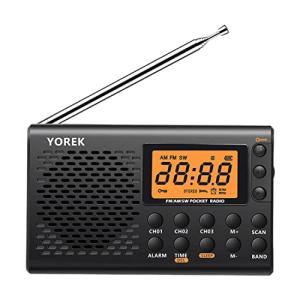 YOREK AM/FM/SW 高感度受信ポータブルラジオ 電池式 スリープ機能付きワイドFM対応小型ラジオ