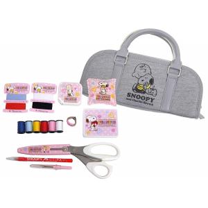 ソーイングセット ミササ スヌーピー  グレー クラフトバッグ ラウンドタイプ No.8567 おしゃれソーイングセット