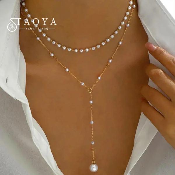 ペンダント ネックレス  アメリカ チェーン ラウンド ビーズ パール レディース ヨーロッパ 二重...