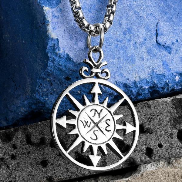 ペンダント ネックレス ステンレス シンプル レディース メンズ コンパス シンボル スチール ジュ...