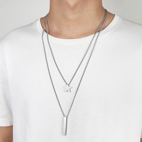 厚い レイヤー ネックレス メンズ 男性 ステンレス おしゃれ 大人 スター 星 垂直 バーティカル...