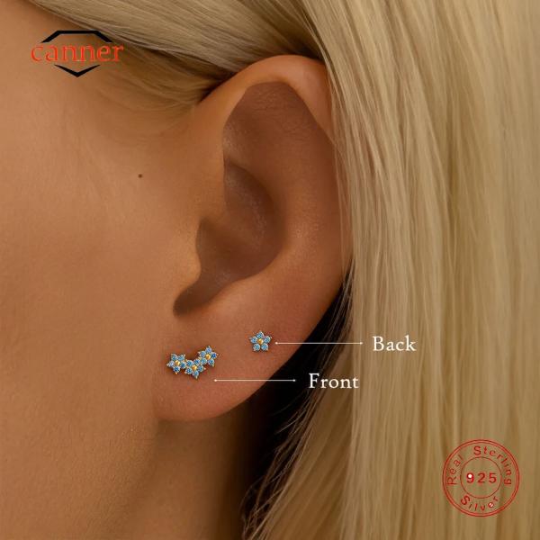 ピアス  スノーフレーク 花 フラワー ジルコニア 青 ブルー シルバー リング レディース 1個 ...