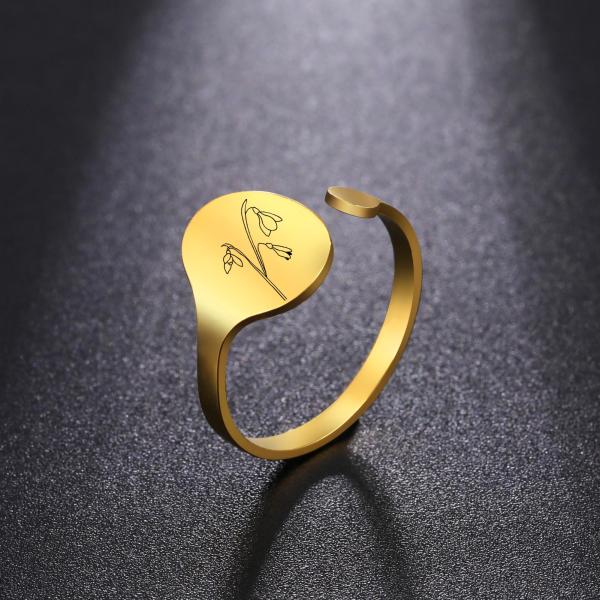 指輪 リング デイジー ステンレス 花 フラワー 印台 レディース 女性 誕生 月 ムーン シグネッ...