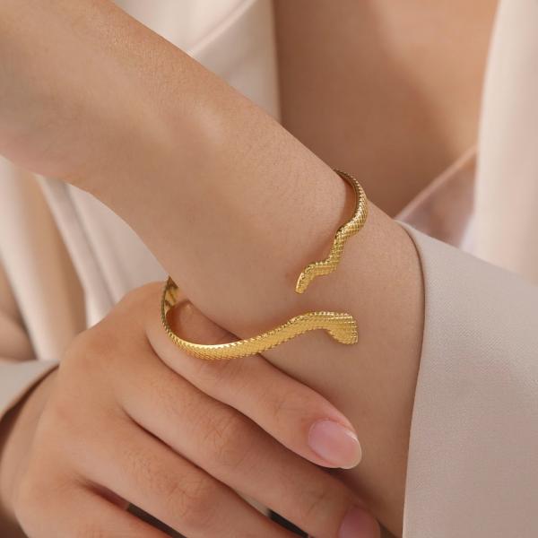 バングル ブレスレット スネーク ステンレス フリーサイズ レディース メンズ トレンド 蛇 スネイ...