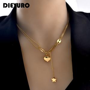ペンダント ネックレス ハート 星 スター LOVE ステンレス チェーン ロング レース レディース 女性 316L スチール Love