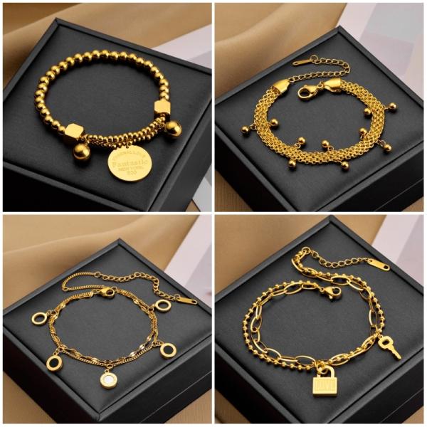 ブレスレット ゴールド ステンレス レディース 316 スチール 多層 マルチレイヤー チャーム フ...