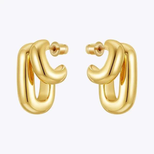 ピアス  ゴールド レディース ダブル カーブ 18K プレート ファッション デイリー ヒッポップ...