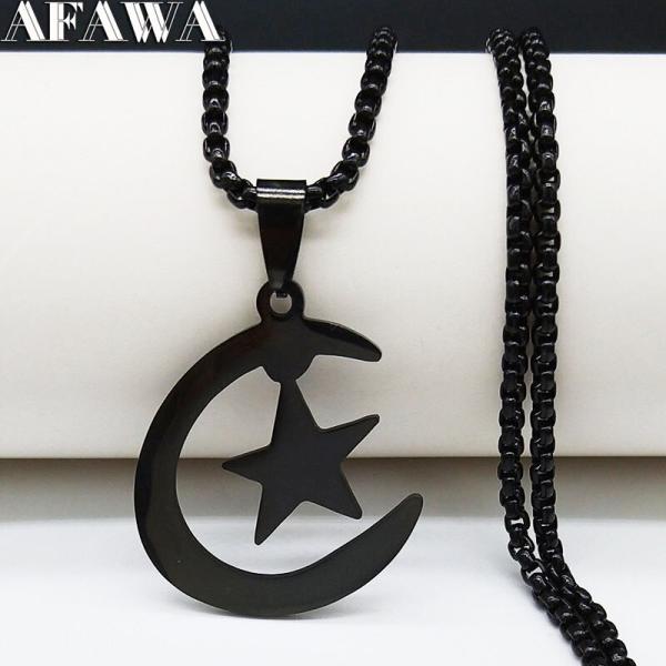ネックレス 黒 ブラック ステンレス 月 星 メンズ 男性 スター ムーン 三日月 スチール カラー...