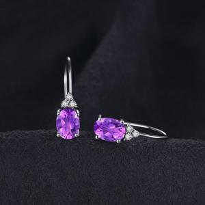 ピアス 紫 パープル シルバー オバール スト...の詳細画像1