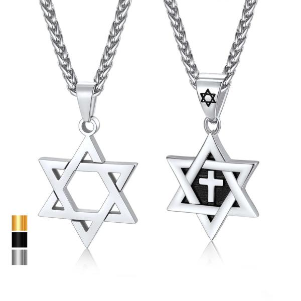 ペンダント ネックレス イスラエル ゴールド クロス 星 スター ステンレス チェーン ホット 十字...
