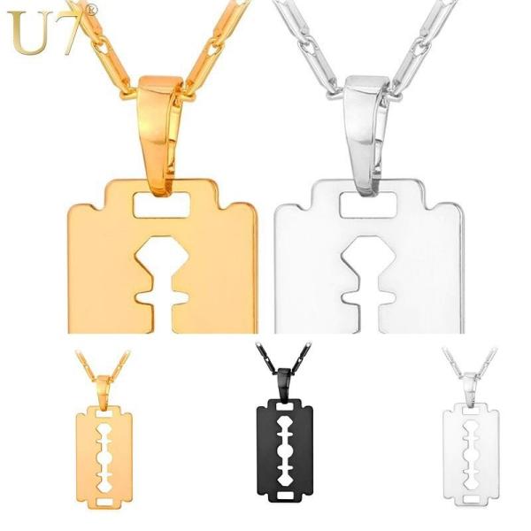 カミソリデザイン 刃 ネックレス メンズ 男性 ジュエリー トレンド 人気 シルバー ゴールド ブラ...