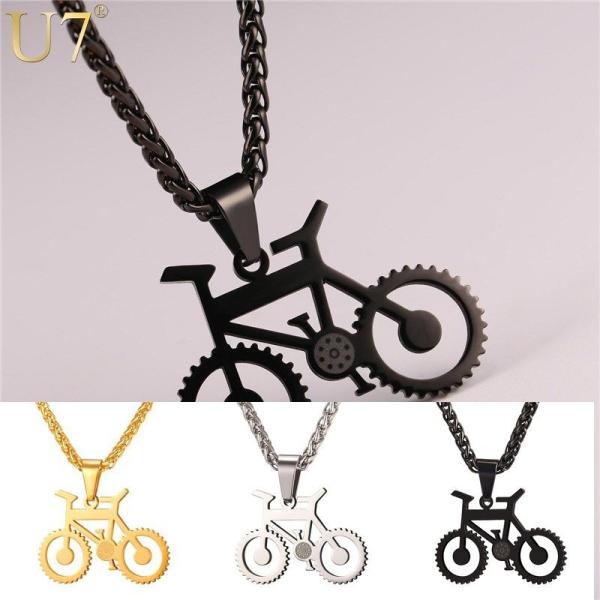 ネックレス メンズ ペンダント ブラック ステンレス チェーン おしゃれ 自転車 バイク 黒 男性 ...