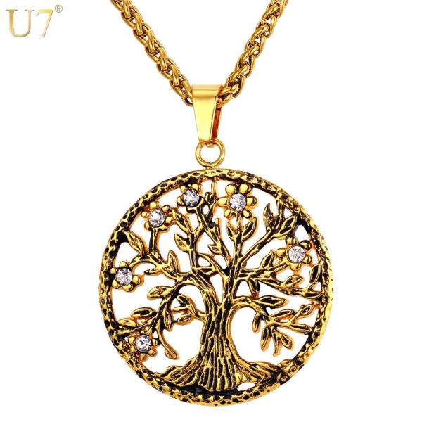 ネックレス メンズ ペンダント ラインストーン ゴールド ステンレス チェーン ブランド 木 ツリー...