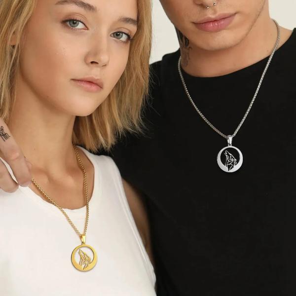 ペンダント メンズ ネックレス オオカミ シルバー 狼 動物 アニマル チェーン 月 デザイン ウル...