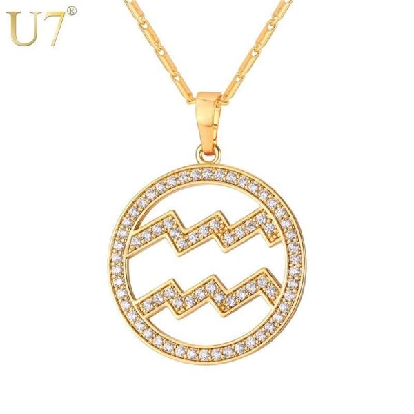 ネックレス メンズ ペンダント ラウンド ゴールド ジルコニア おしゃれ 水瓶座 星座 キュービック...