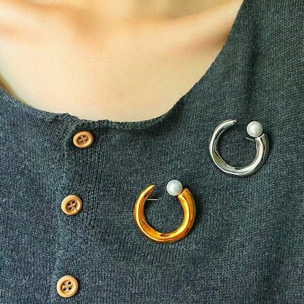 ブローチ 形 パール Brooches レディース 女性 ステンレス スチール ピン 冬 シンプル ...
