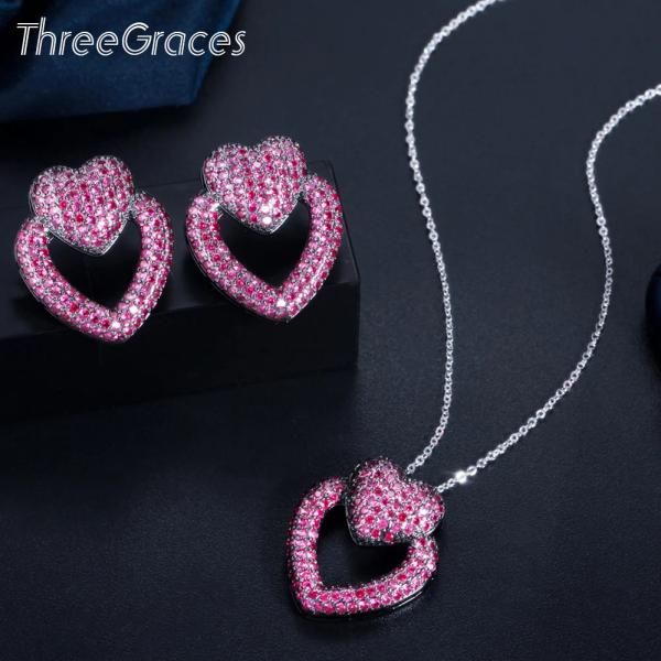 ペンダント ピアス ネックレス ジルコニア 赤 レッド ハート ピック 揺れる LOVE レディース...