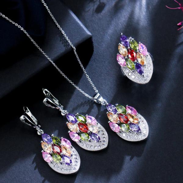 ピアス 指輪 リング ネックレス マルチカラー ジルコニア シルバー ピック 揺れる レディース エ...