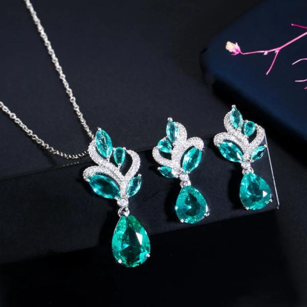 ペンダント ピアス ネックレス ジルコニア クリスタル 青 ブルー ピック レディース エレガント ...