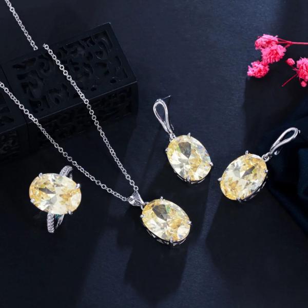 ペンダント ピアス 指輪 リング ネックレス 黄 イエロー ジルコニア オバール ストーン ピック ...