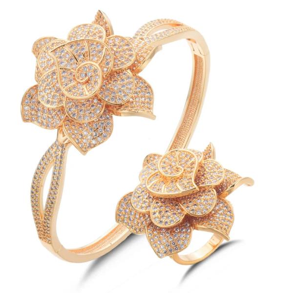 バングル 指輪 リング 花 フラワー ジルコニア ピック レディース シャイニー マイクロ キュービ...