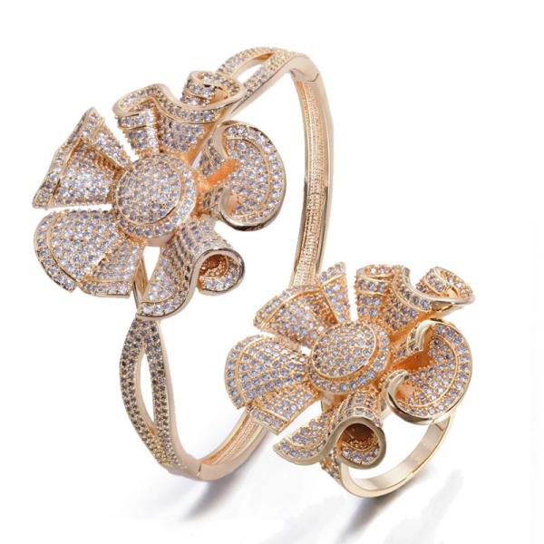 バングル 指輪 リング 花 フラワー ジルコニア ピック レディース 輝く スパークリング マイクロ...