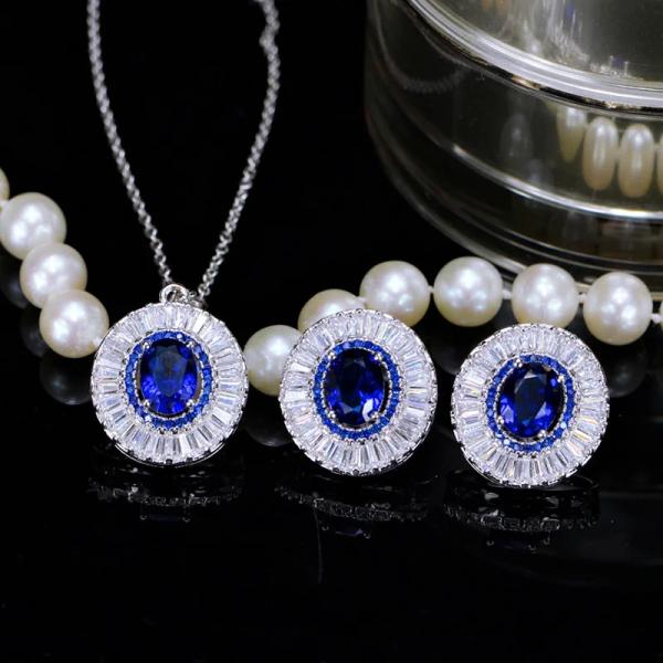 ペンダント ピアス ネックレス ジルコニア 青 ブルー ラウンド ピック レディース トレンド 夏 ...