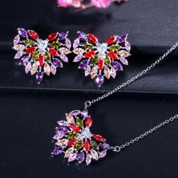 ピアス ネックレス マルチカラー ジルコニア ハート ピック レディース キュービック ジルコン 形...