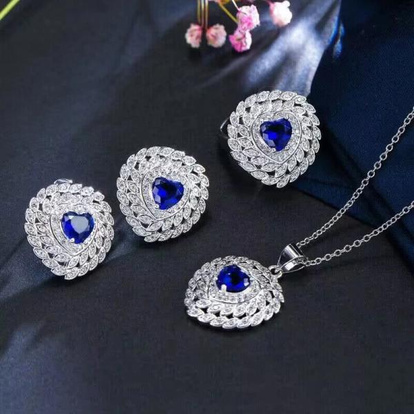 ペンダント ピアス 指輪 リング ネックレス ジルコニア 青 ブルー ストーン ハート ピック リン...