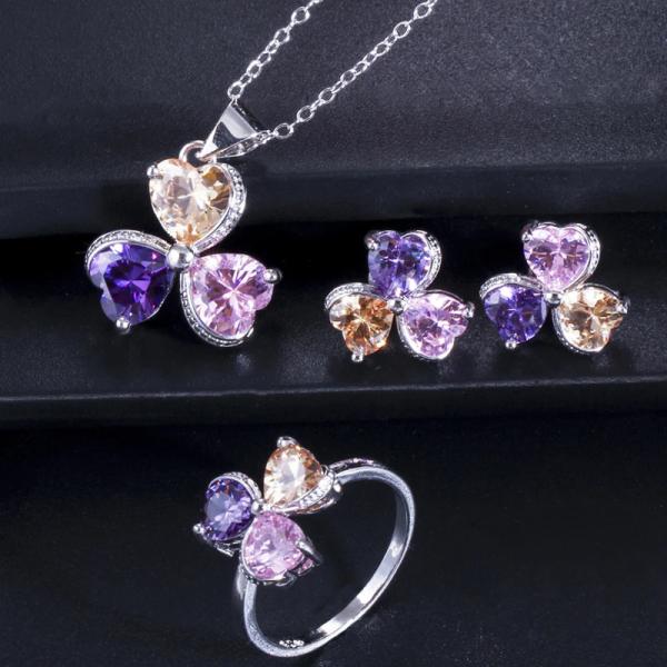 ネックレス マルチカラー 花 フラワー ジルコニア クリスタル シルバー ハート ピック レディース...